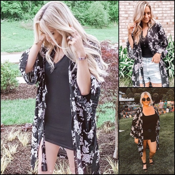 Spiritual Gangster Floral Wrap Kimono Robe Swim Cover-Up - Picture 1 of 9
